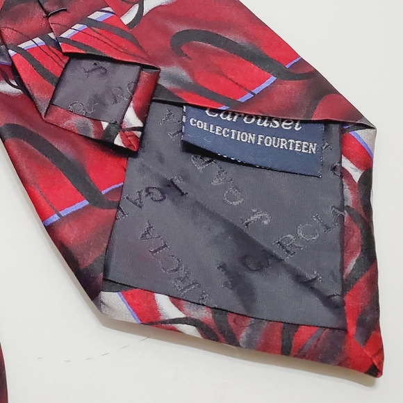 J. Garcia Red Abstract Pattern Men's Silk Necktie Carousel Collection 14 - Picture 3 of 5